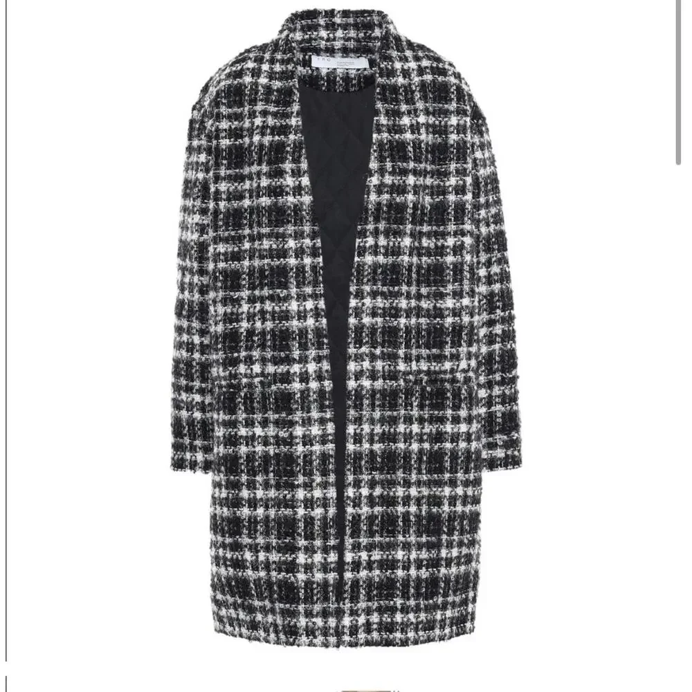 IRO Black Plaid Mohair Wool Blend Coat 36